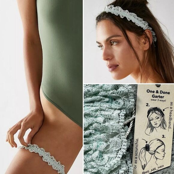 Free People Accessories - NWT Free People x HAH One & Done Lace Garter Headband Scrunchie Something Blue